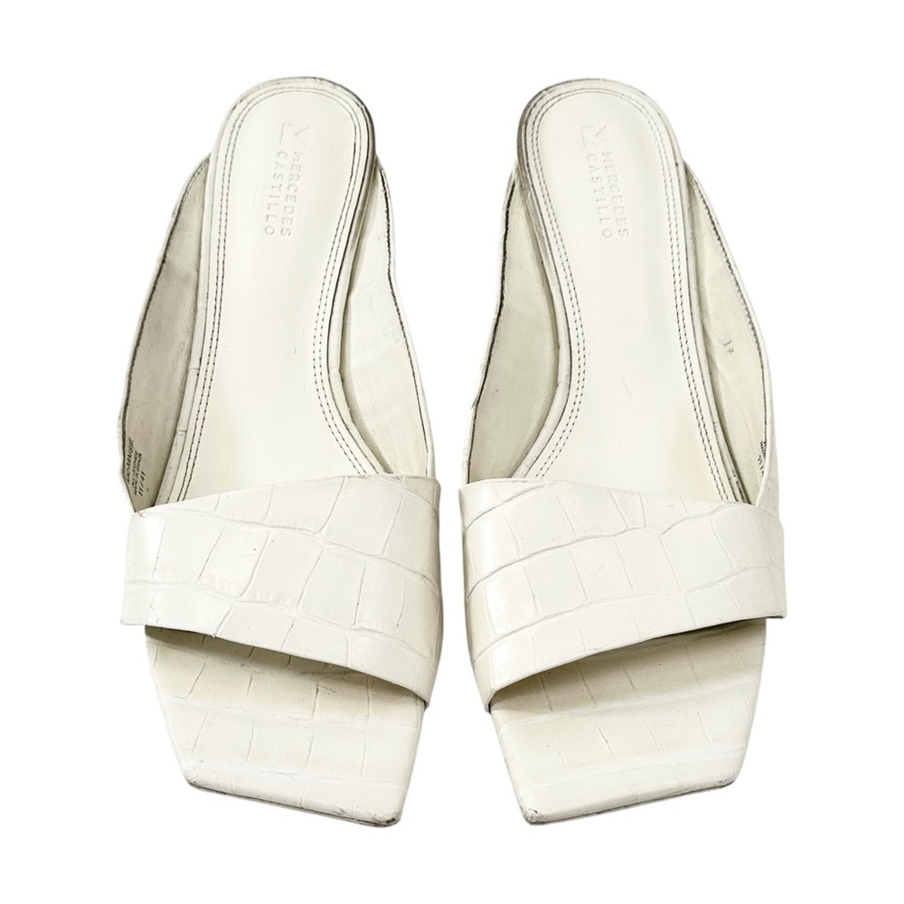 Mercedes Castillo Maisie White Square Toe Croc Embossed Leather Mules Sandals - Picture 4 of 9